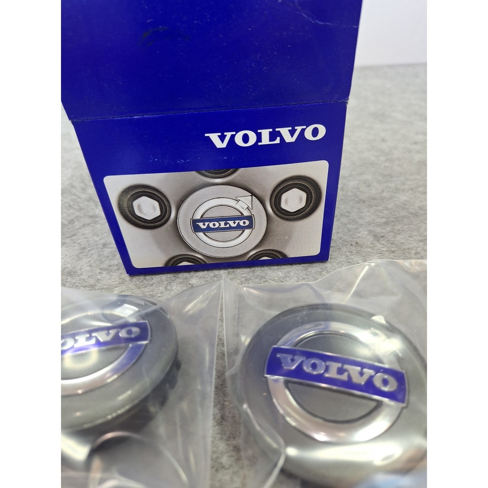 Genuine Volvo Wheel Center Hub Caps Set of 4 Gray Silver Blue Logo 30671515 New - Picture 3 of 7